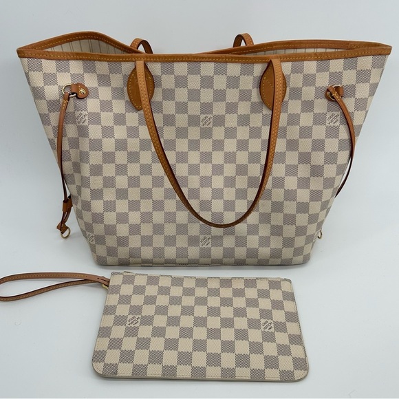 LOUIS VUITTON Damier Azur Neverfull MM With Pouch. Entrupy Verified Authentic - Picture 1 of 16